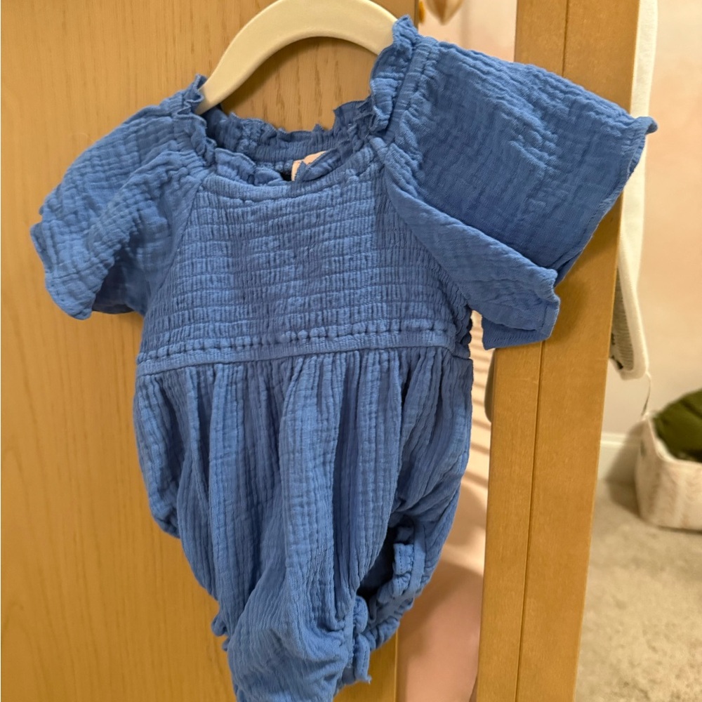 Ivy City Co Blue Textured Girls Romper